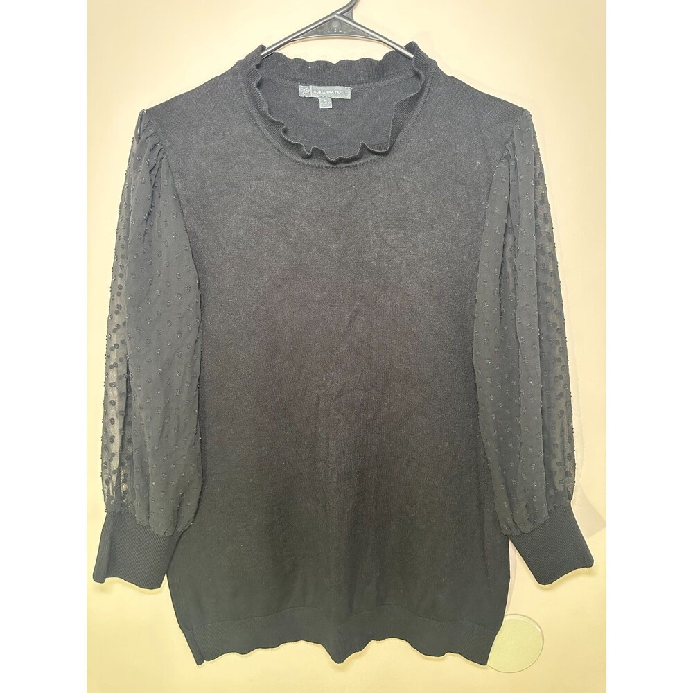 Adrianna Papell Black Knit Lace Long Sleeve Shirt Women's Pullover SIZE M